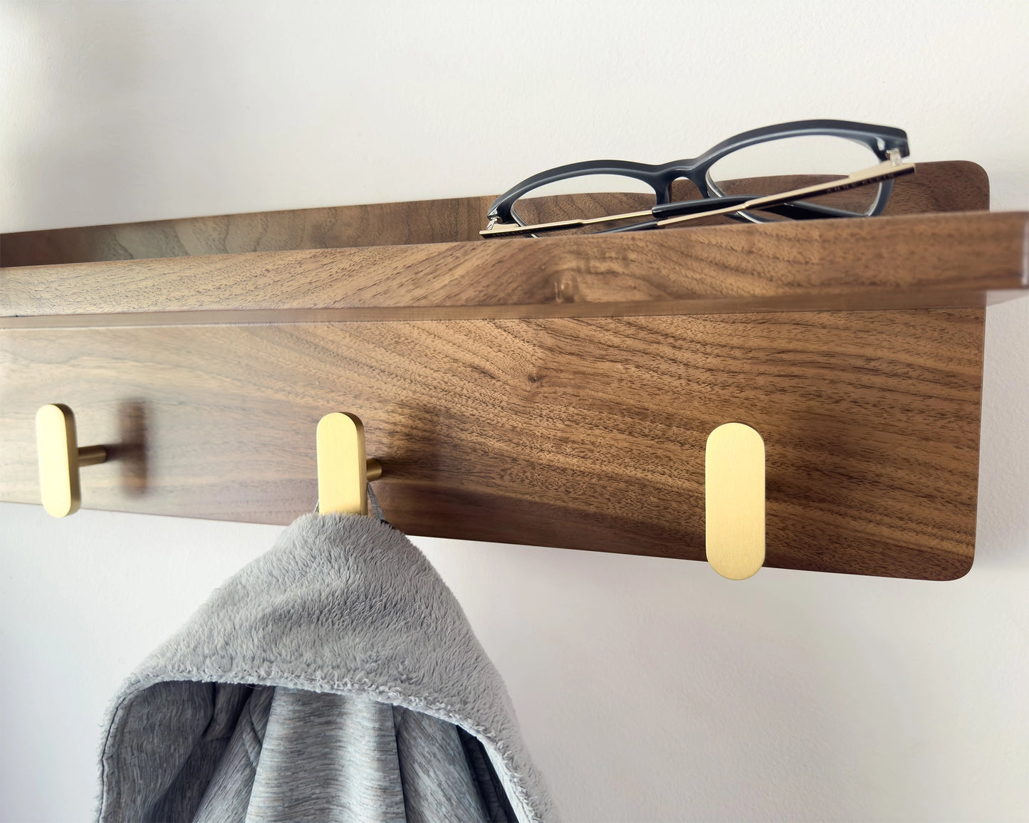 Walnut Entryway Coat Rack With Shelf