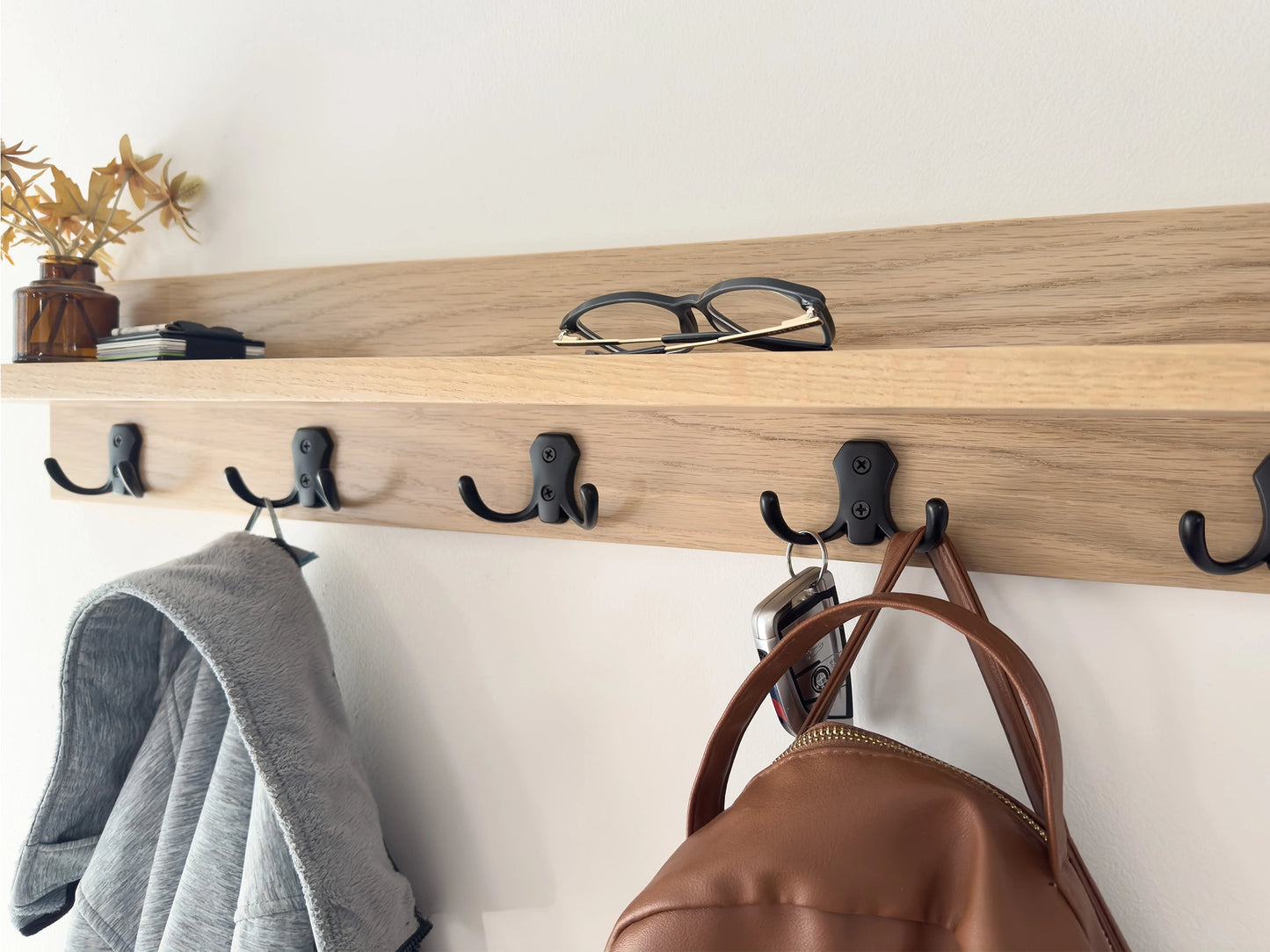 White Oak Key & Coat Rack Organizer