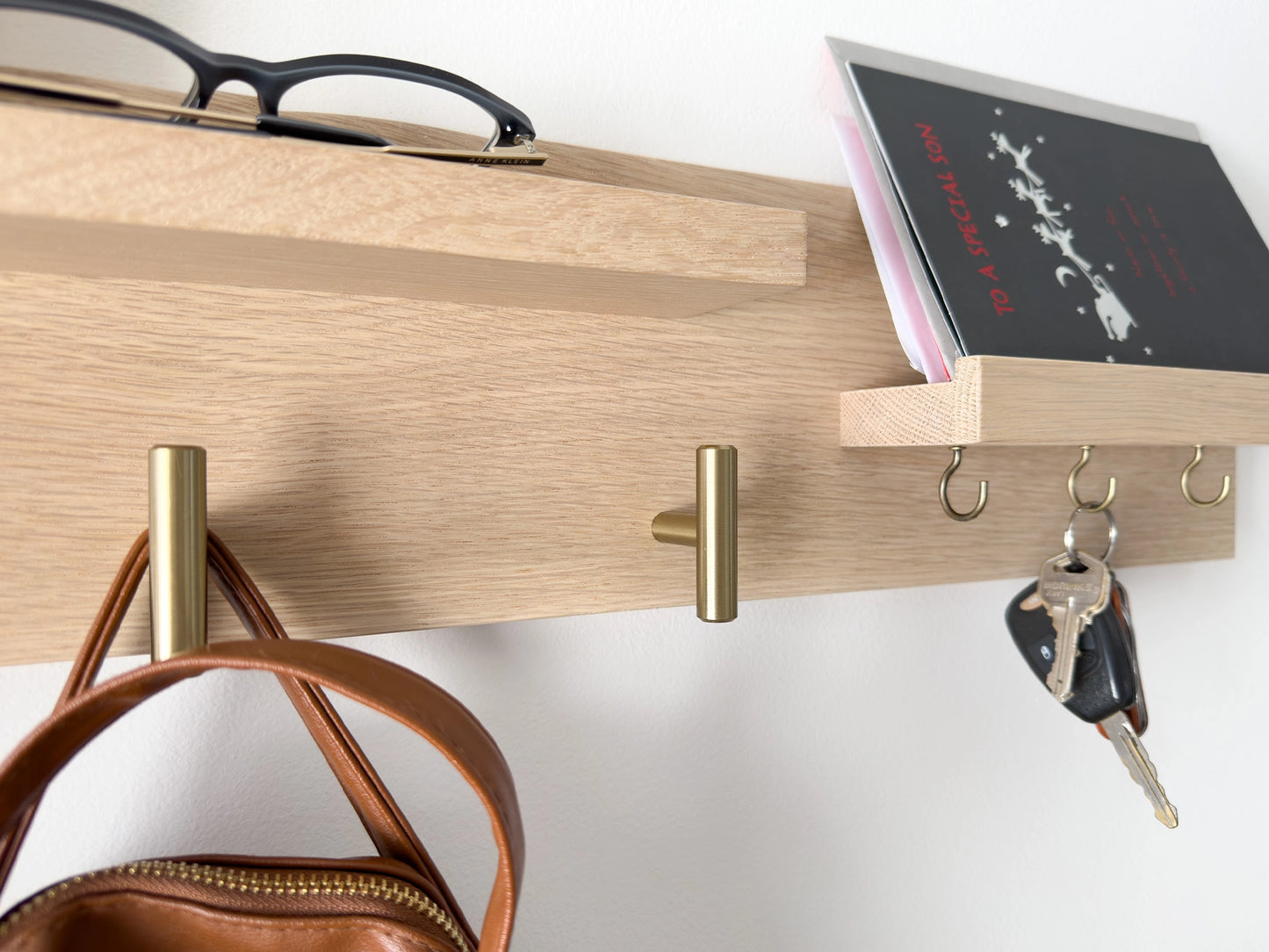 Pickled Oak Coat & Key Rack Organizer