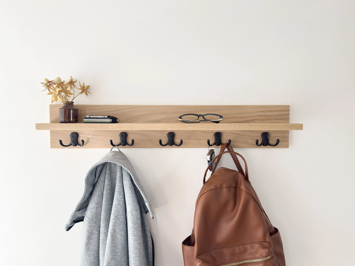 White Oak Key & Coat Rack Organizer