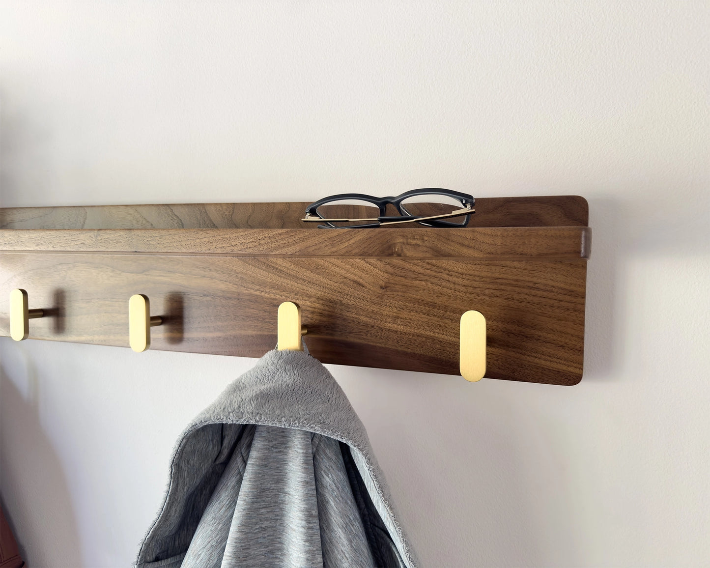 Walnut Entryway Coat Rack With Shelf