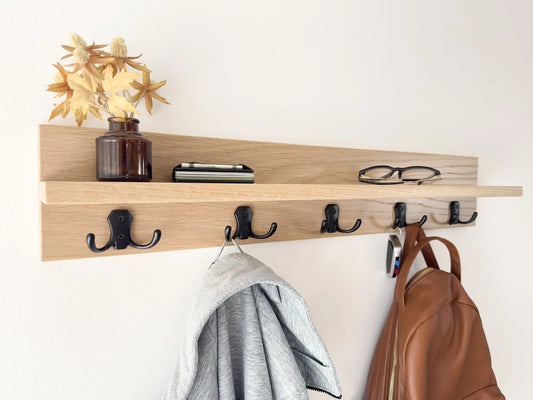 White Oak Key & Coat Rack Organizer