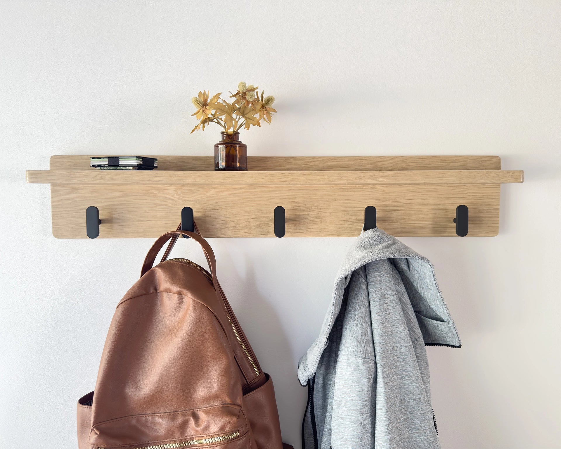 Oak Rack Pickled Oak Coat Rack With Shelf – VanBuren Woodcraft