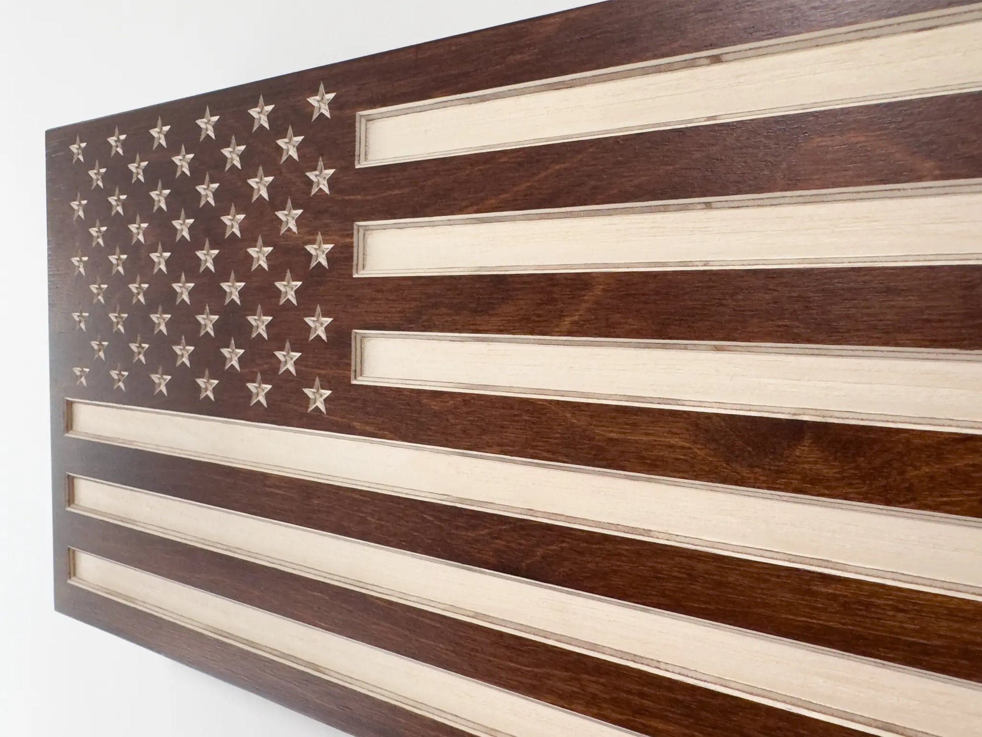 Brown American Flag Engraving, Hidden Gun Storage, up close 