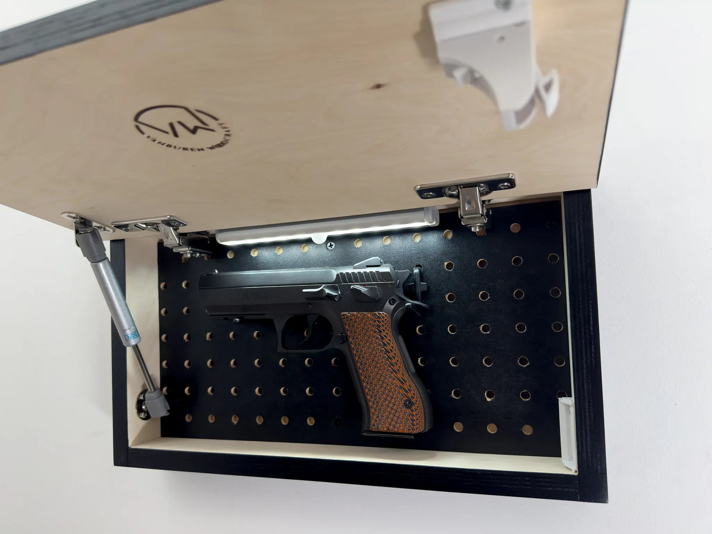 Hidden Gun Storage Cabinet, Open with LED Light