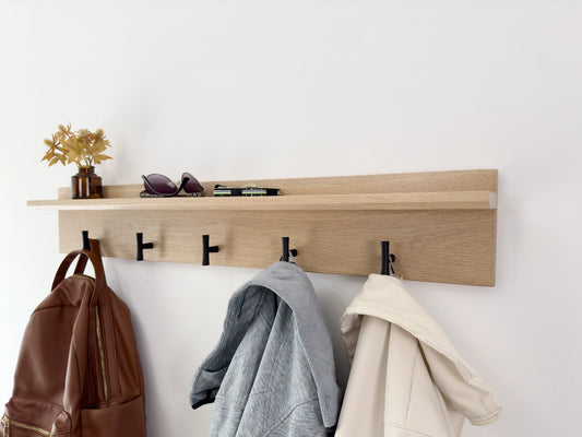 Natural White Oak Modern Entryway Coat Rack and Shelf